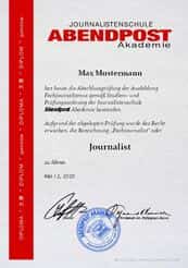 Journalist, Presse, Journalismus, Ausbildung, Studium, Diplom, Zertifikat, Urkunde